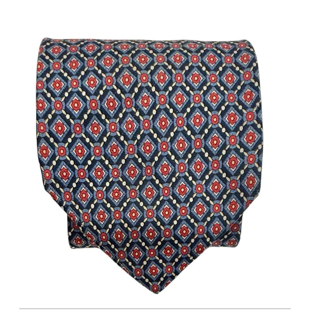 Gap Premium 100% Silk Men’s Tie Red Blue Geometric Design Career Professional